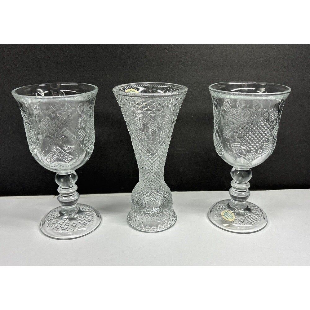 Vtg 1978 AVON FOSTORIA Glass Drinking Goblet & Vase / Candlestick Holder Hearts
